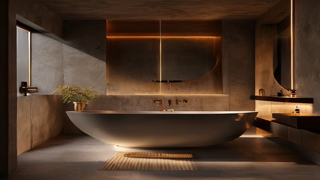 Premium modern bathroom interior with warm lighting and quality fixtures